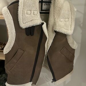 Zara Cream Sherpa-Lined Jacket with Dark Trim